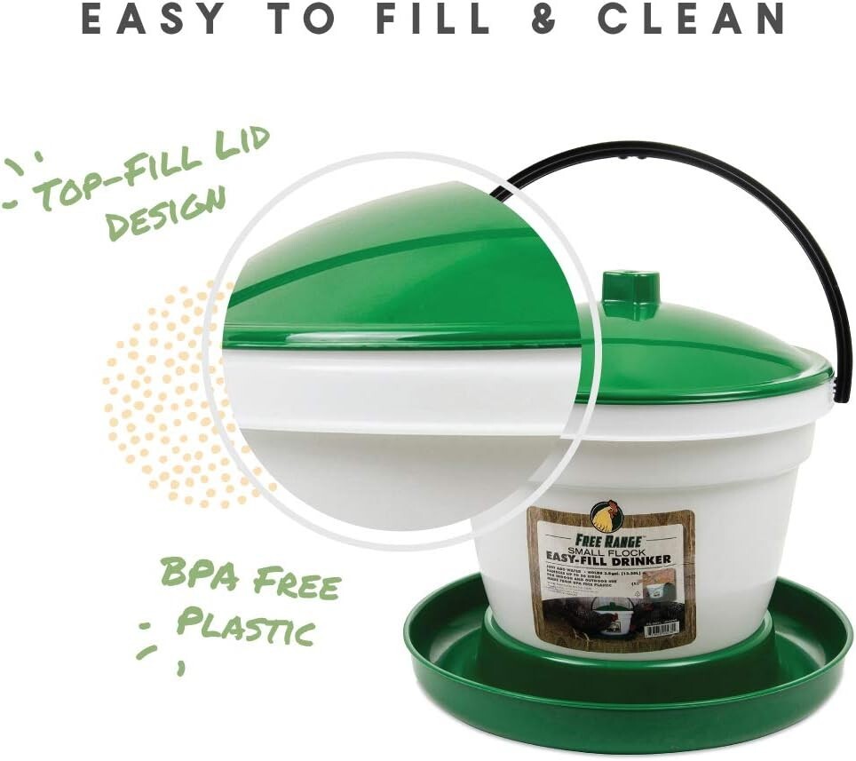 Easy-Fill Poultry Drinker - 6.25 Gallon BPA-Free with Convenient Carrying Handle