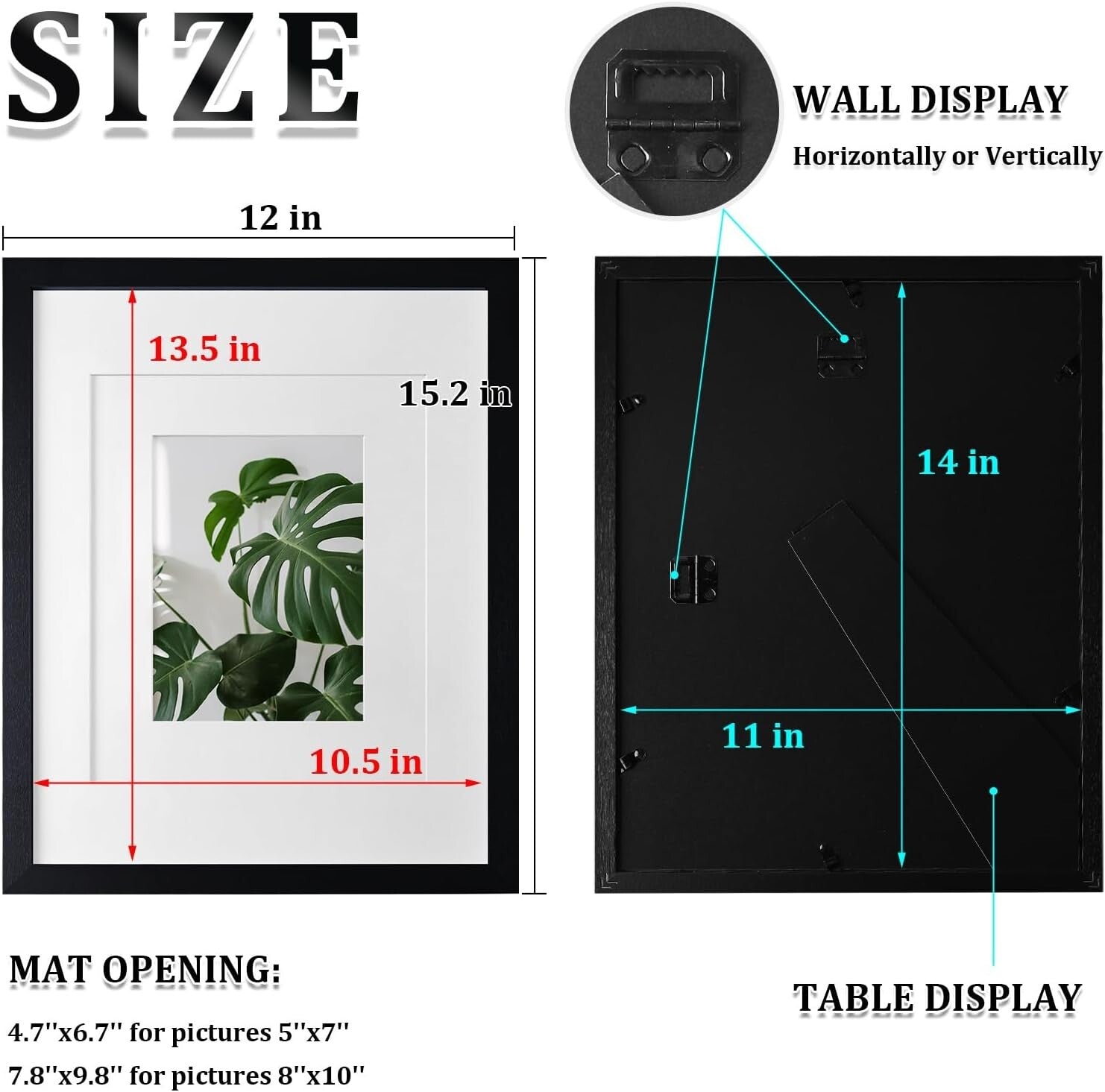 Elegant 11x14 Solid Wood Picture Frames 4PCS with Plexiglass Cover - Black