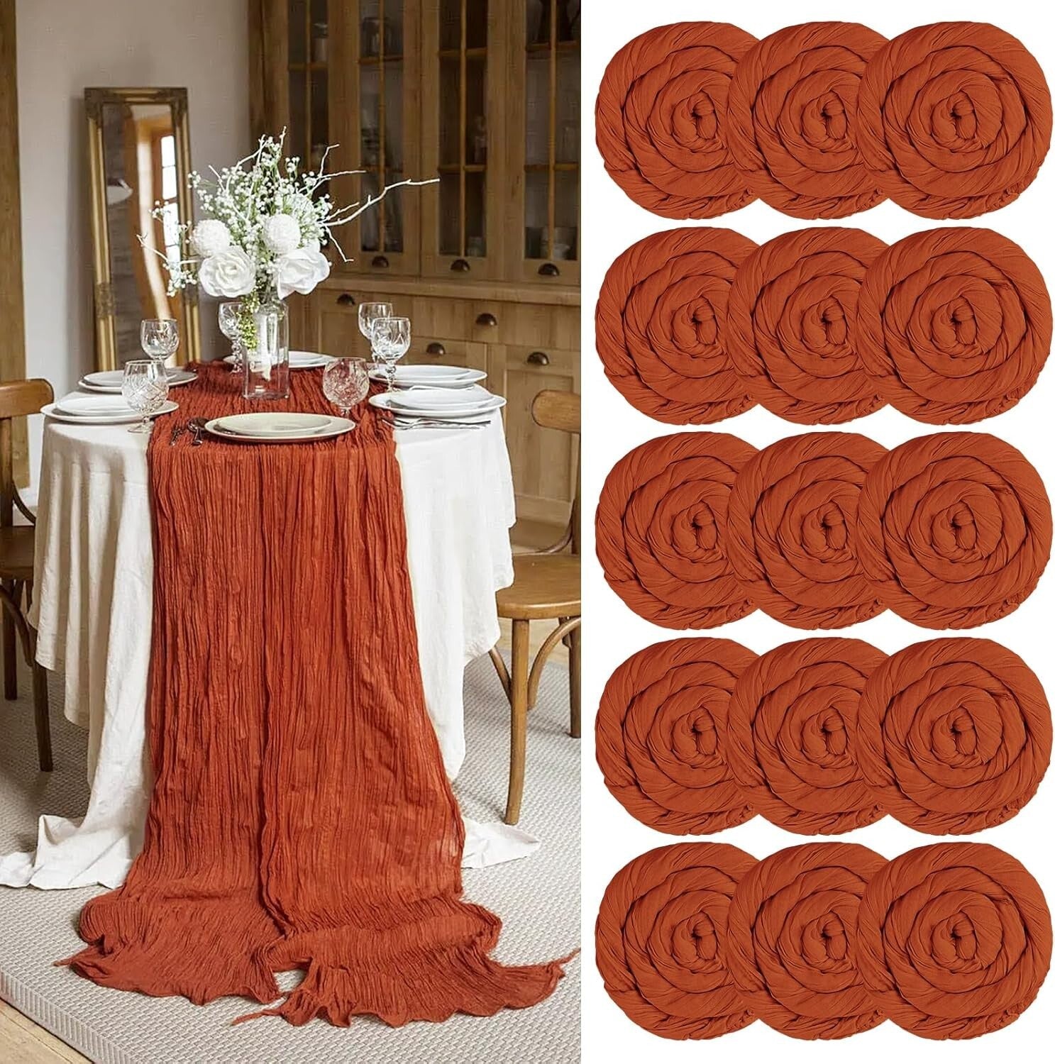 Terracotta Plaid Cheesecloth Table Runners - 15 Packs for Elegant Celebrations