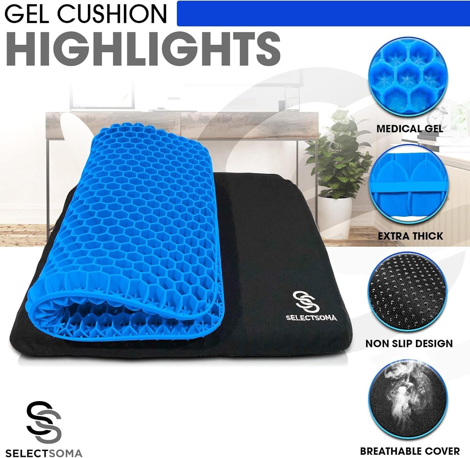 Breathable Pressure Relief Gel Cushion for All Ages – Perfect for Long Sitting