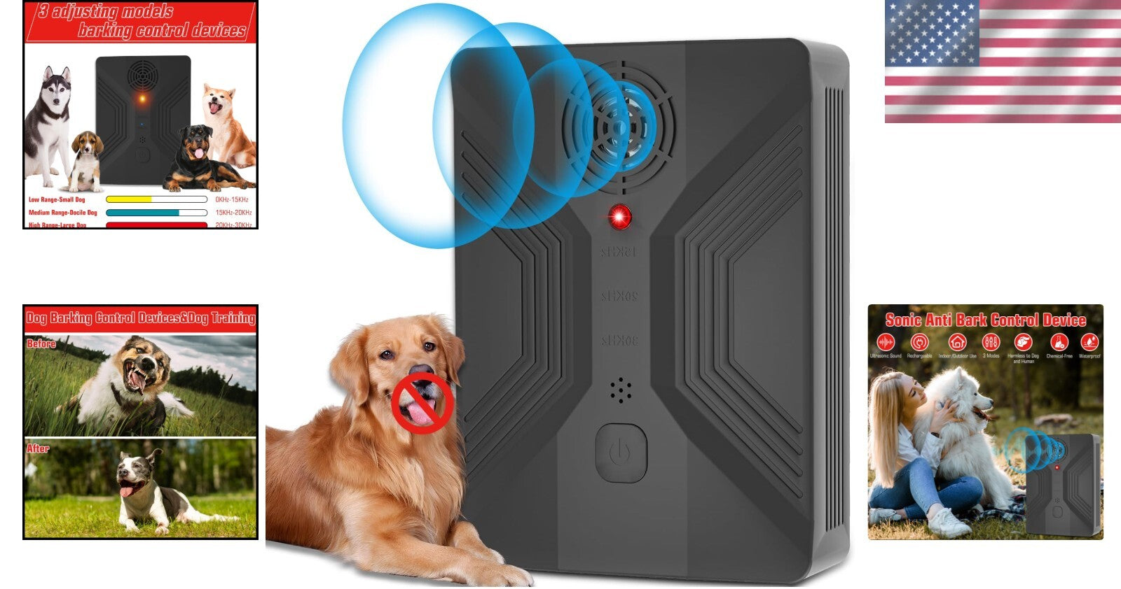Compact 3-Mode Anti Barking Device for Effective Dog Training - USB Rechargeable