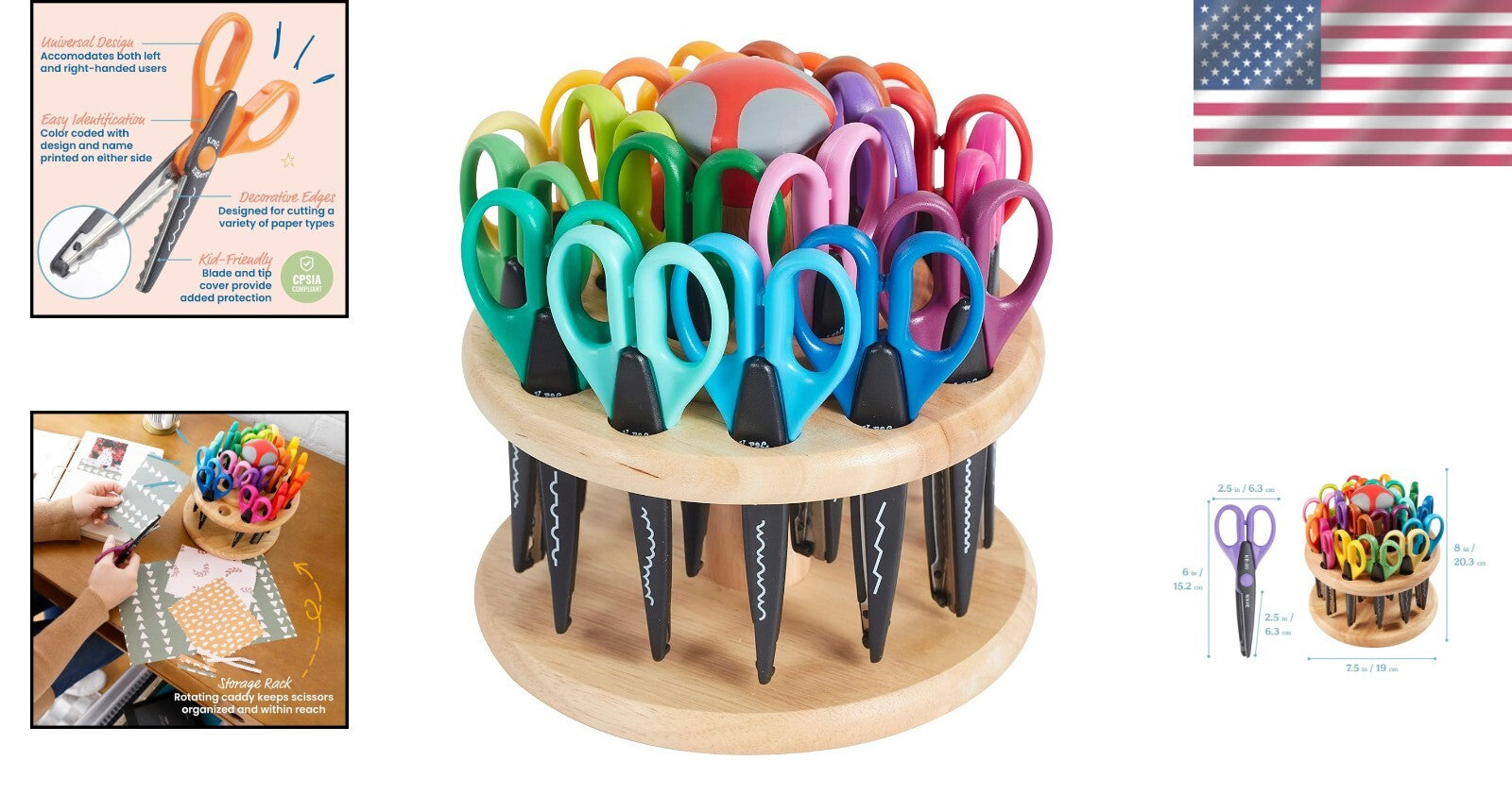 18-Piece Decorative Scissors Set with Rotating Hardwood Rack for Crafting