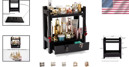 Elegant Bamboo Makeup Organizer - Stylish Cosmetic Storage Caddy for Countertop