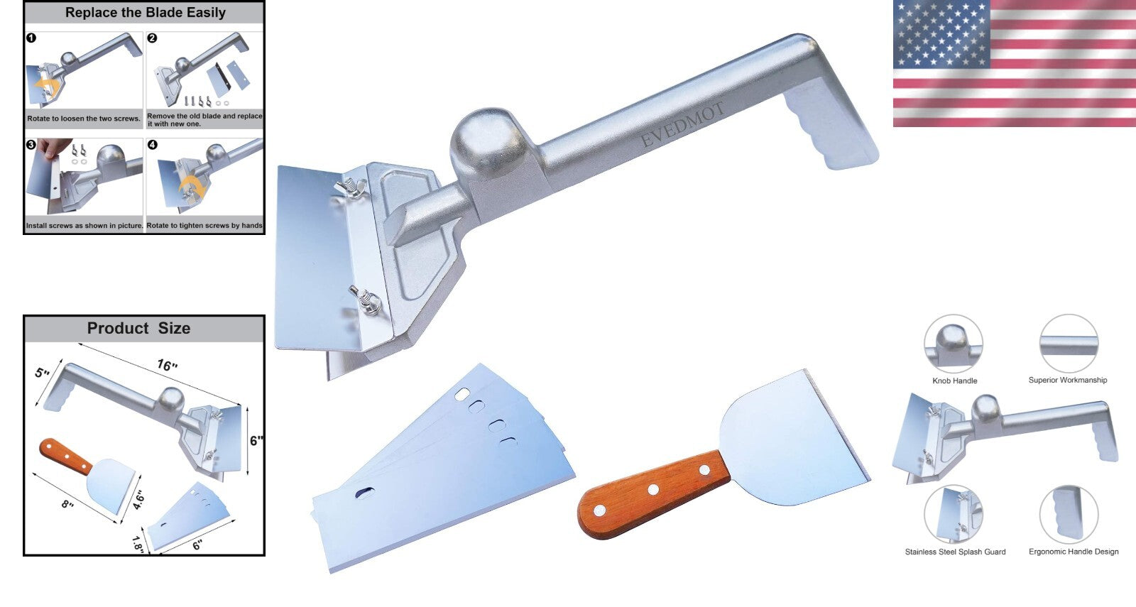 Premium Heavy-Duty Grill Scraper with Splash Guard and Easy Blade Replacement