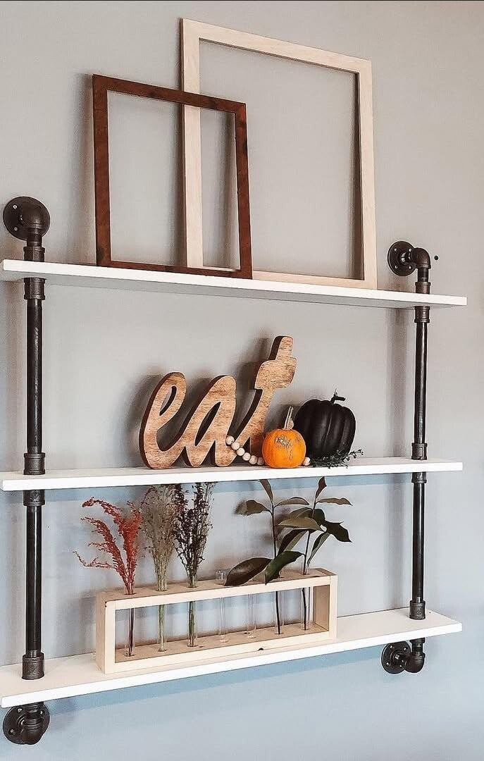 30 Inch Adjustable Industrial Floating Shelves - Wood and Metal Pipe Design
