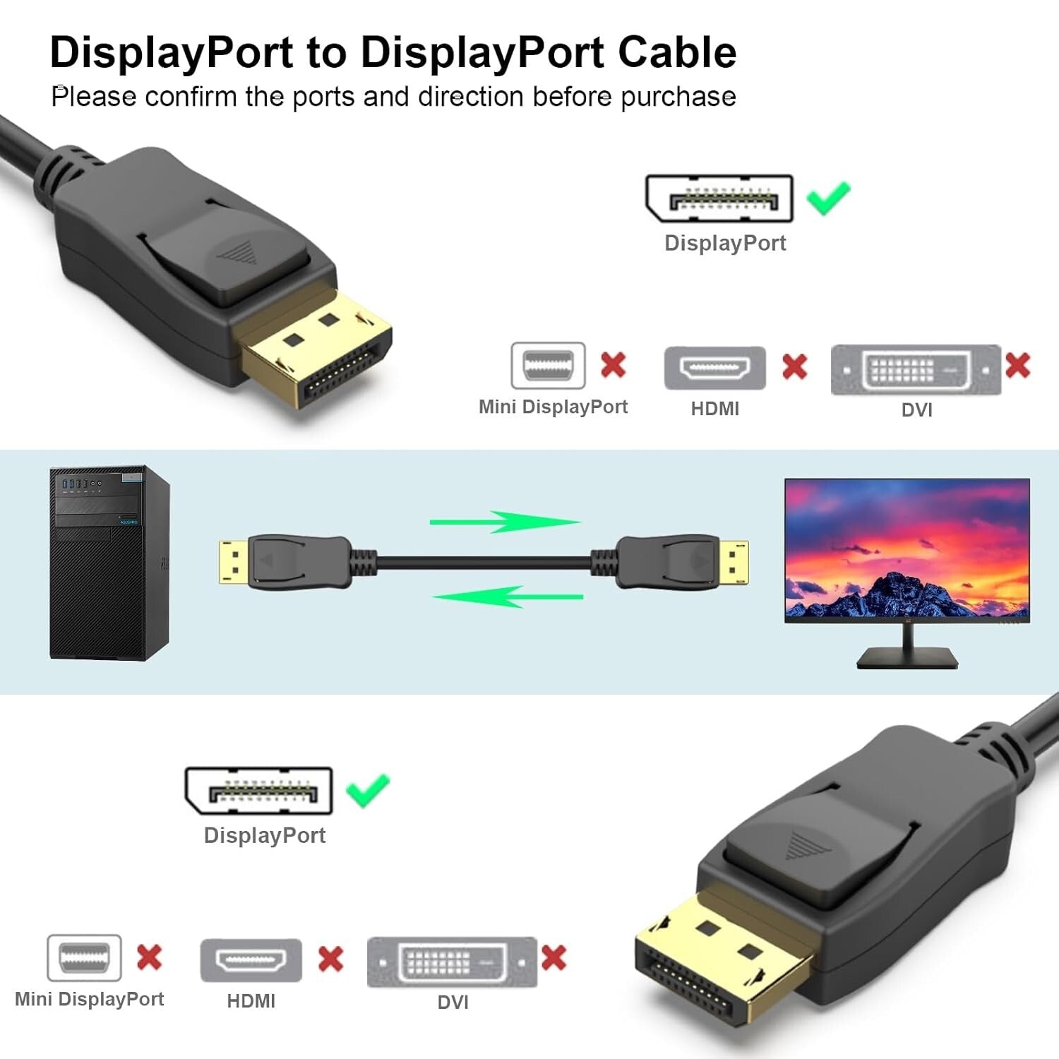 High-Speed 6FT DisplayPort to DisplayPort Cable - Ideal for Gaming & Streaming