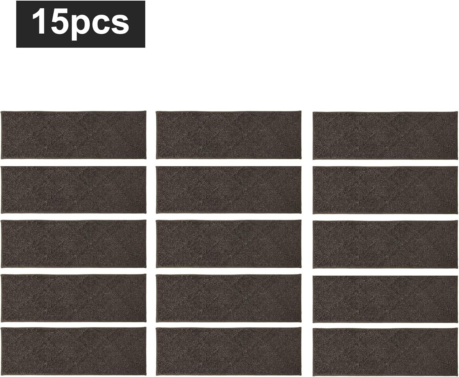 Non-Slip Indoor Stair Runners 28x9in - 15pc Brown Carpet Mats for Kids & Pets