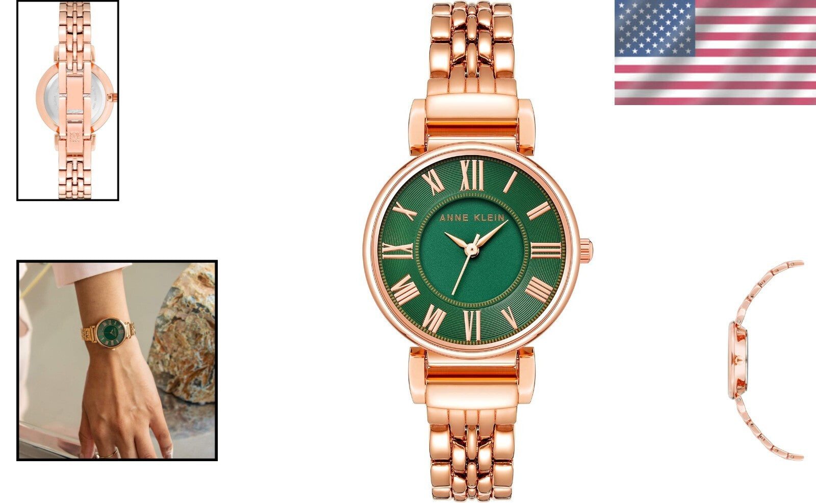 Luxury Rose Gold Women’s Watch with Adjustable Bracelet & Green Dial, Waterproof
