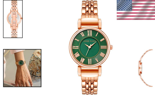 Luxury Rose Gold Women’s Watch with Adjustable Bracelet & Green Dial, Waterproof