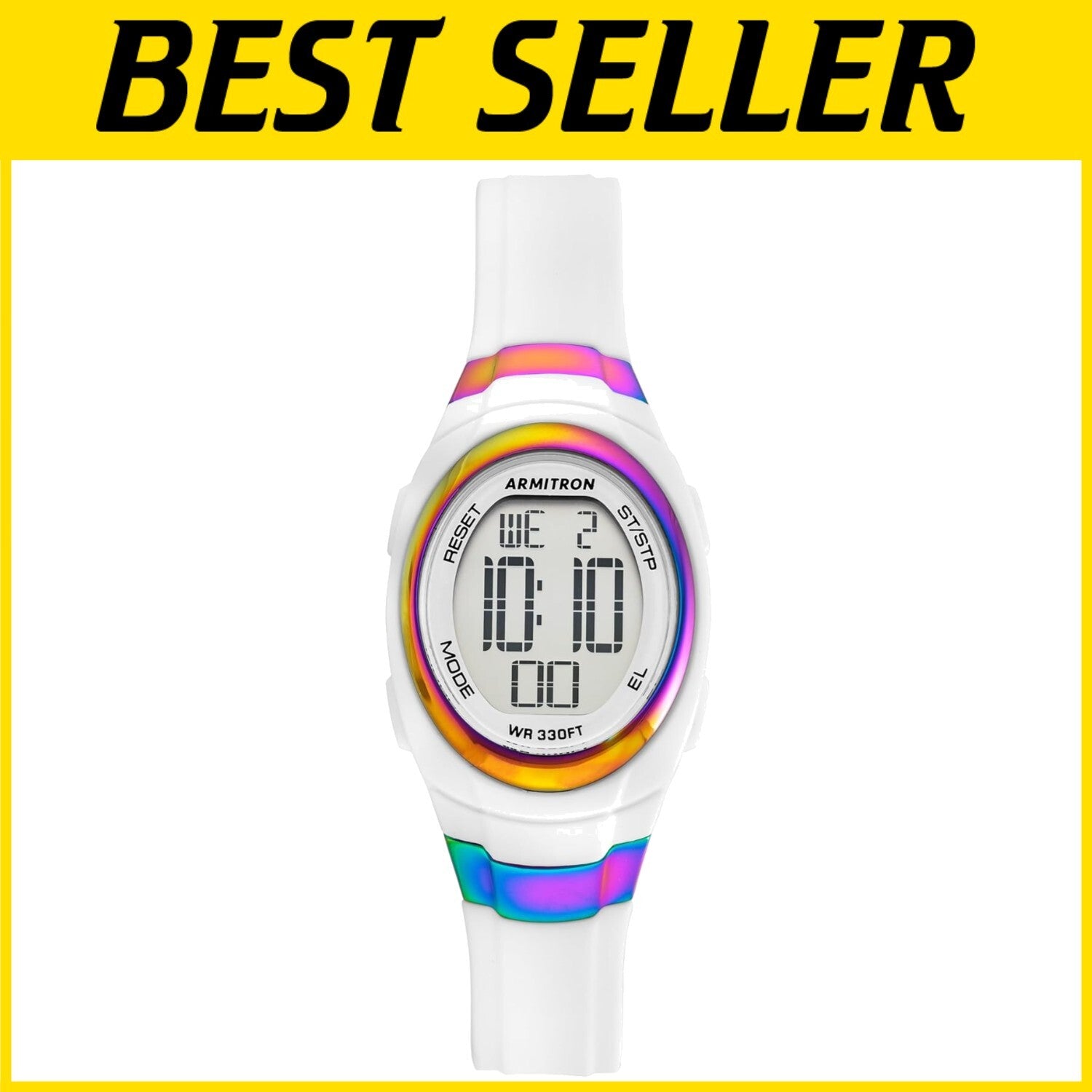 Sport Women's Digital Chronograph Watch - Iridescent Rainbow Bezel, Waterproof