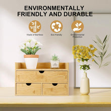 Load image into Gallery viewer, Elegant 3-Drawer Bamboo Desk Organizer with Shelf - Perfect for Makeup &amp; Office