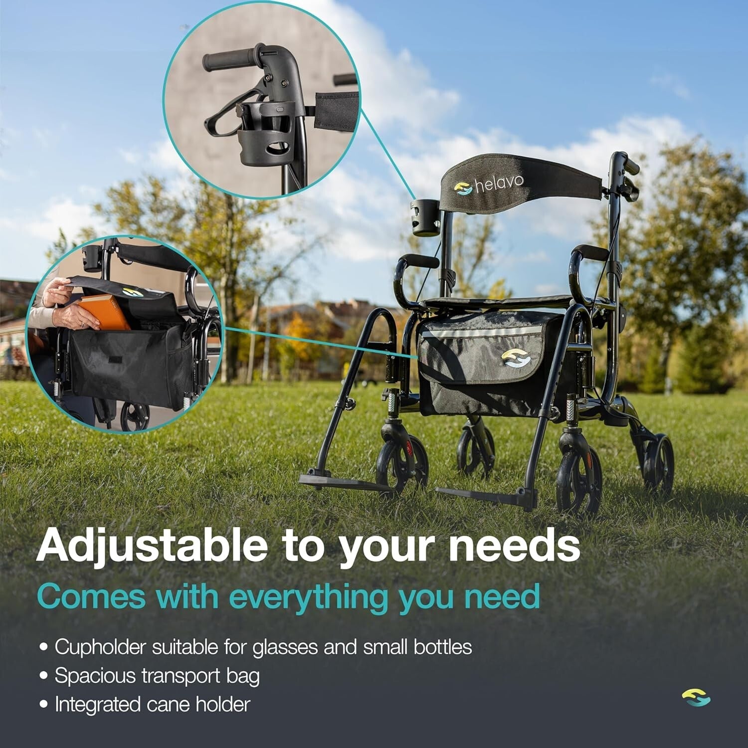 Lightweight Aluminum Rollator - Convertible Walker to Transport Chair, 300 lbs