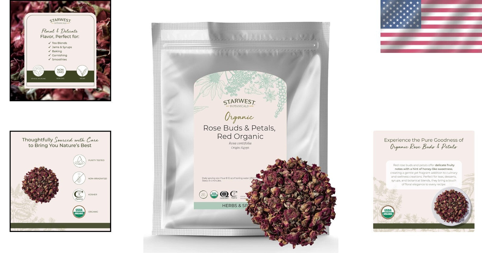 Kosher Certified Organic Red Rose Buds – 1 lb Culinary Flower for Baking & Soaps