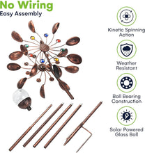 Load image into Gallery viewer, Bronze Solar Wind Spinner - 75-Inch Kinetic Sculpture with Color-Changing LED