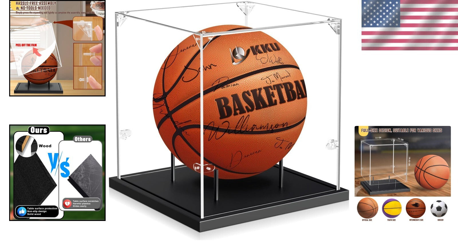 Stylish Clear Acrylic Display Case with Solid Wood for Autographed Collectibles