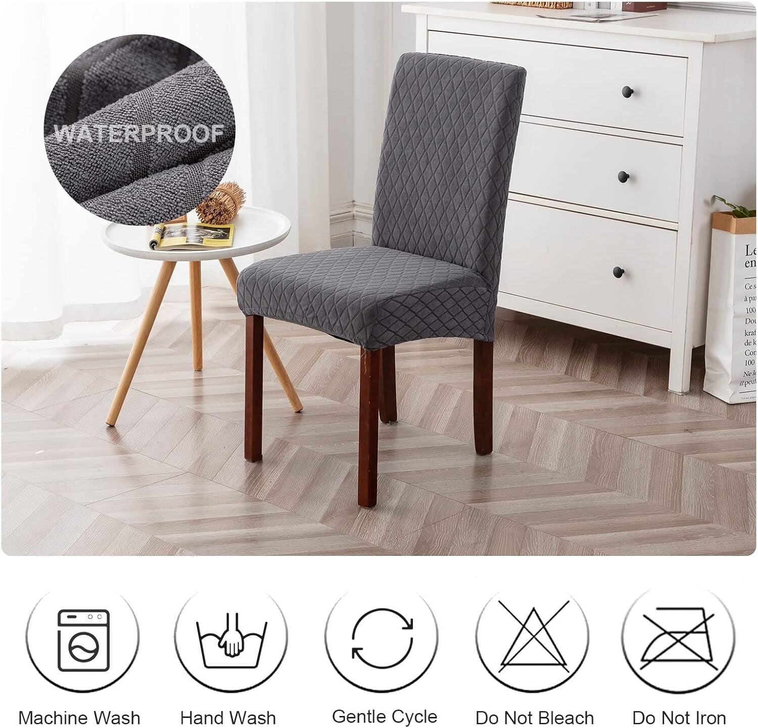 Fashionable Dining Chair Protectors - Waterproof and Washable, Argyle-Dark Gray