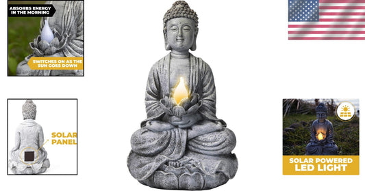 Elegant Solar Buddha Sculpture with LED Light - Perfect for Outdoor Zen Spaces