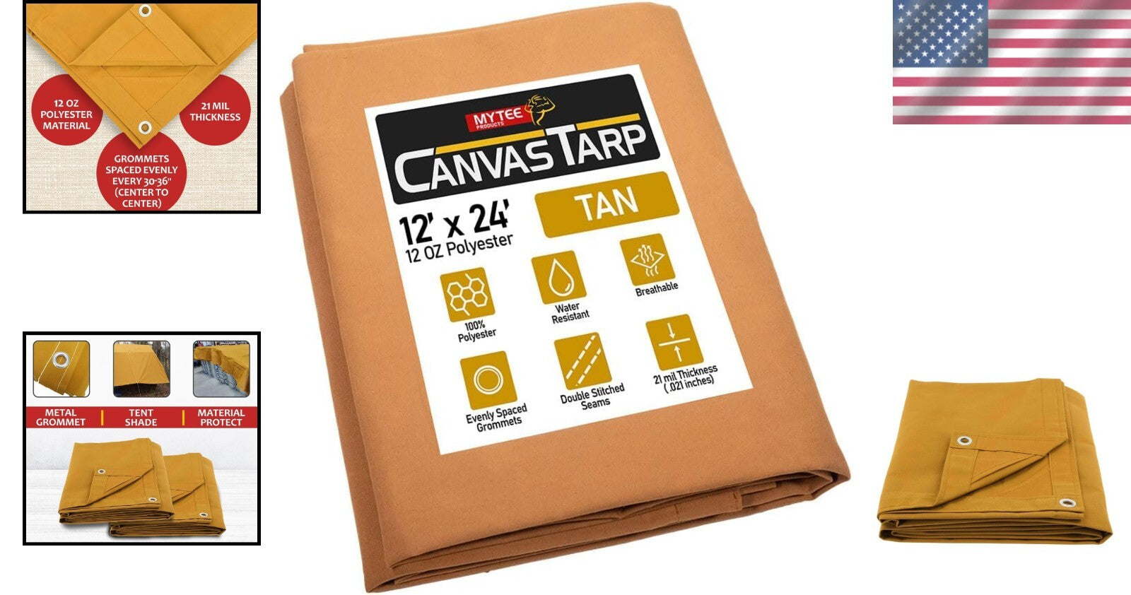 Durable Tan Canvas Tarp 12' x 24' - Heavy Duty, UV Protected & Breathable