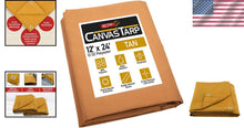 Load image into Gallery viewer, Durable Tan Canvas Tarp 12' x 24' - Heavy Duty, UV Protected &amp; Breathable