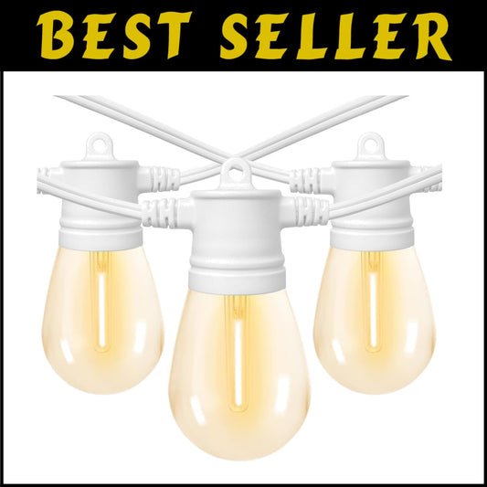 48ft Outdoor String Lights with 16 Shatterproof LED Bulbs - Dimmable & Weathe...