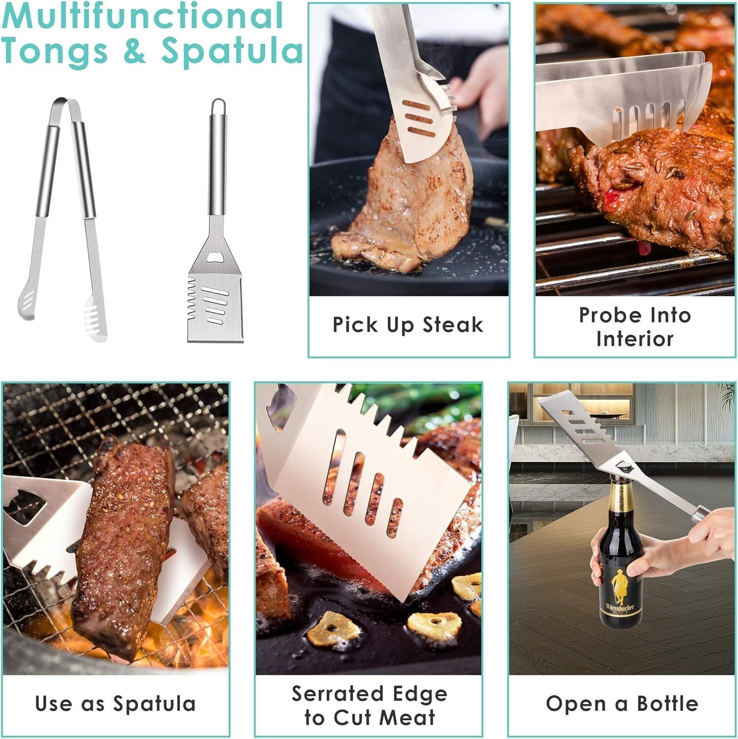 Durable 32-Piece Grill Tool Set with Silicone-Handled Utensils & Portable Case