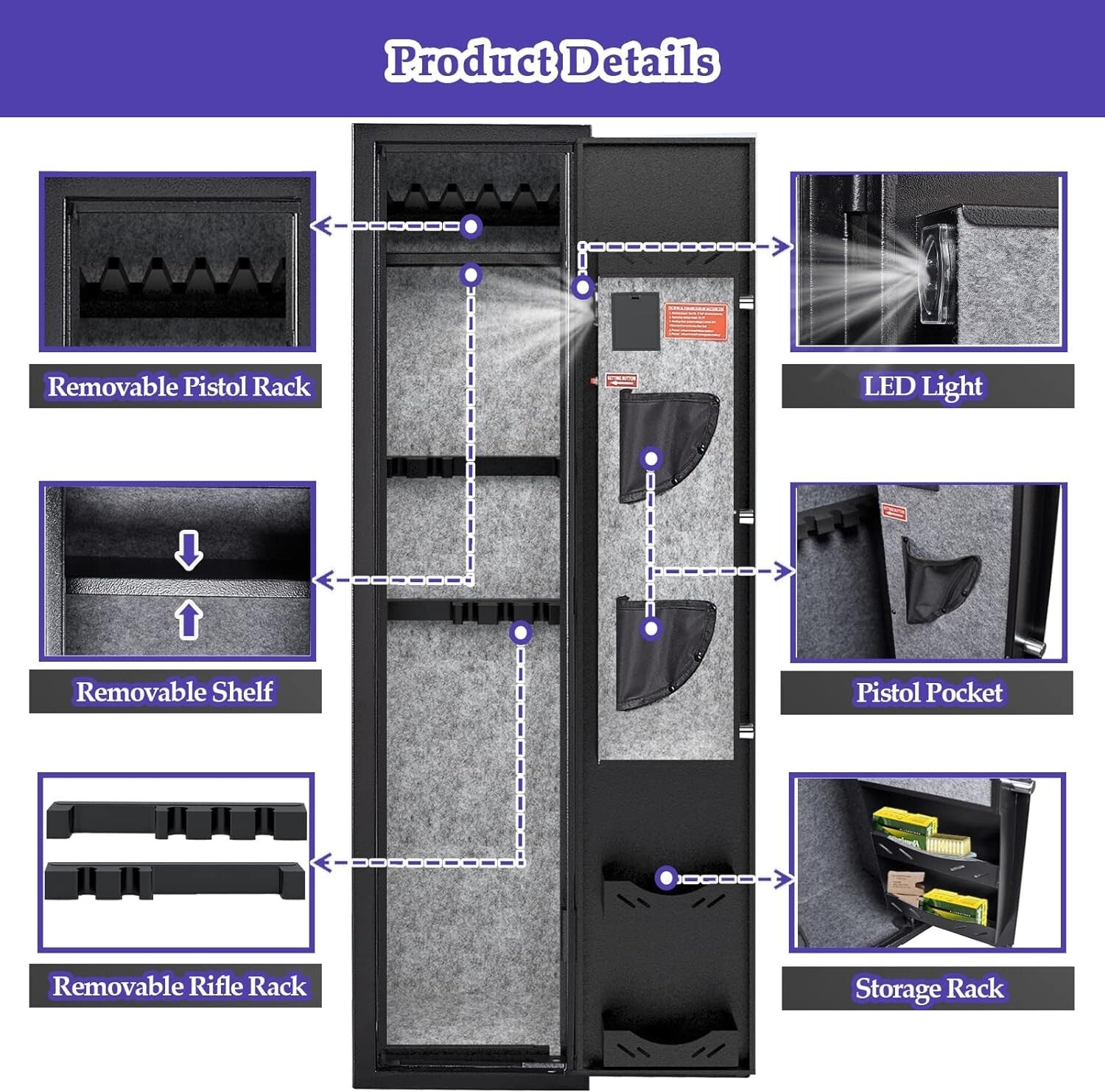 Secure 3-5 Gun Cabinet with Adjustable Racks - Quick Access for Home Protection