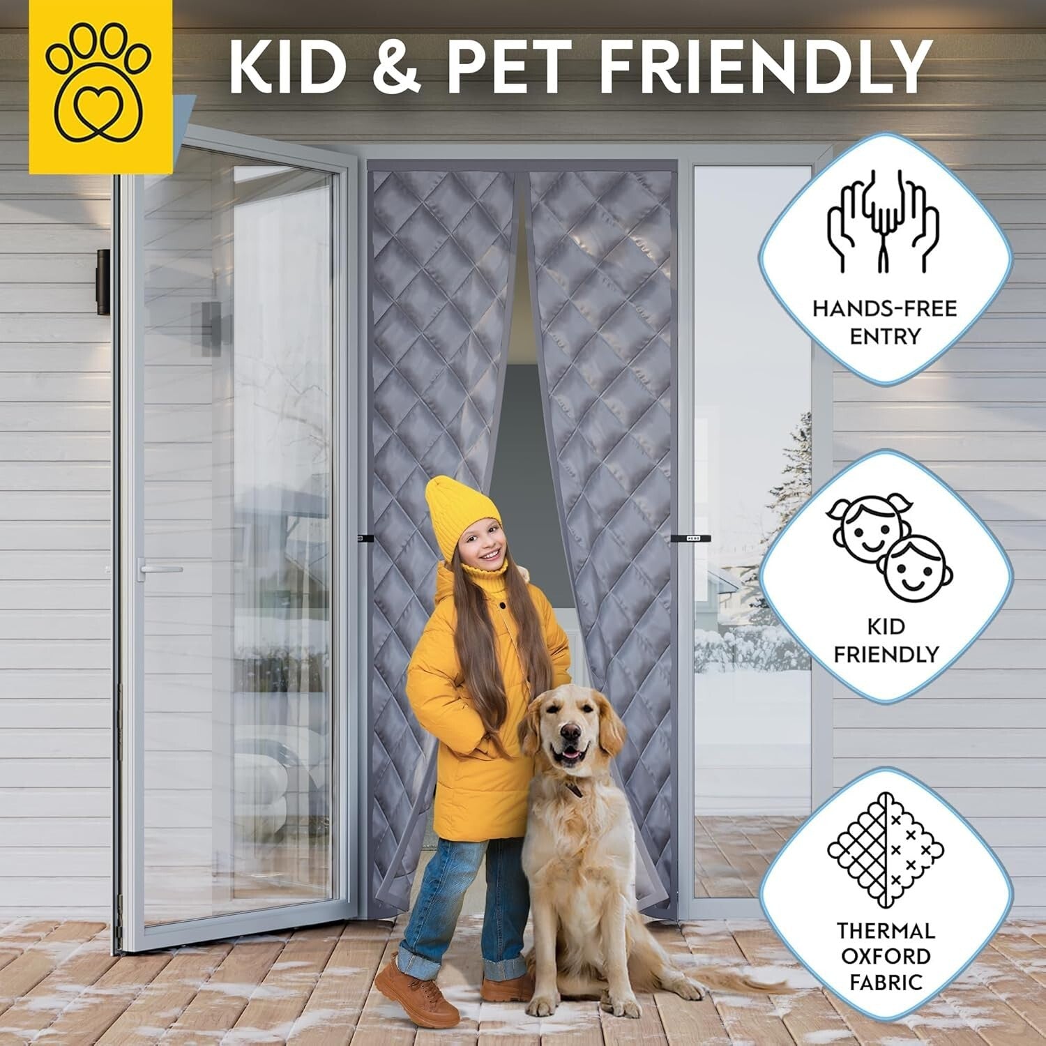 Thermal Oxford Fabric Door Cover - Energy-Saving Magnetic Insulation (38" x 97")