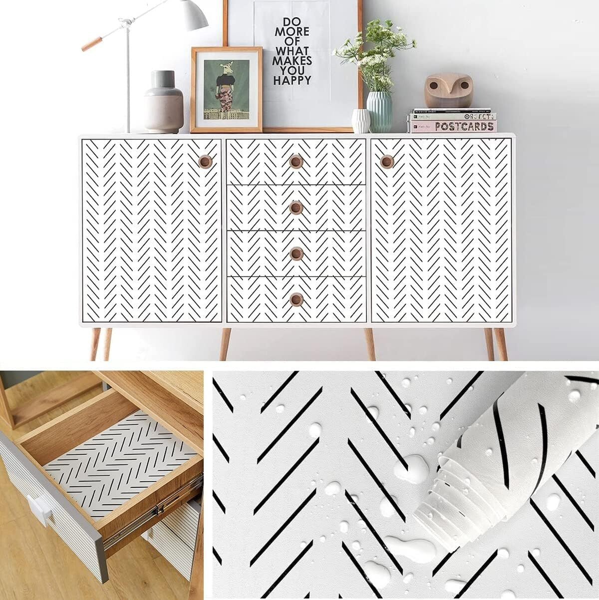 17.7in x 590.5in Black and White Removable Wallpaper - Stylish Herringbone Decor