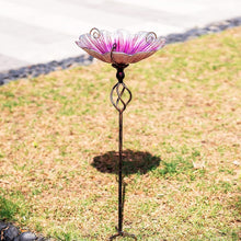 Load image into Gallery viewer, Charming 31-Inch Pink Glass Birdbath with Stake - A Delight for Birds and Homes