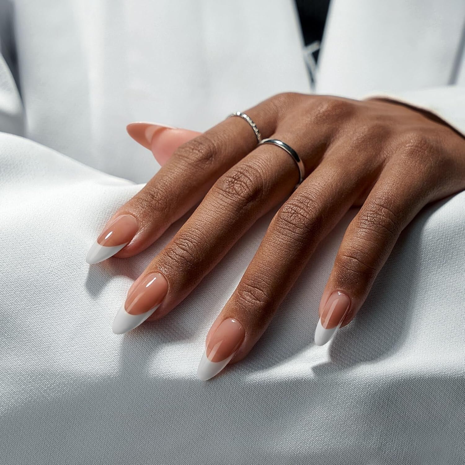 Elegant Brown Almond French Tip Press On Nails Kit - Easy DIY Nail Art