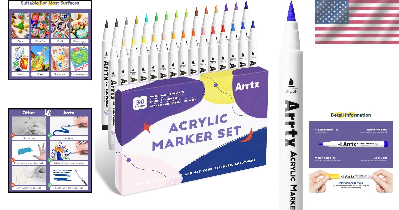 Ultimate 30 Colors Acrylic Paint Pens Set - Quick-Dry & Waterproof Art Supplies