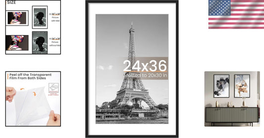 Classic Black Poster Frame 24x36 - Protect and Showcase Your Photos Stylishly