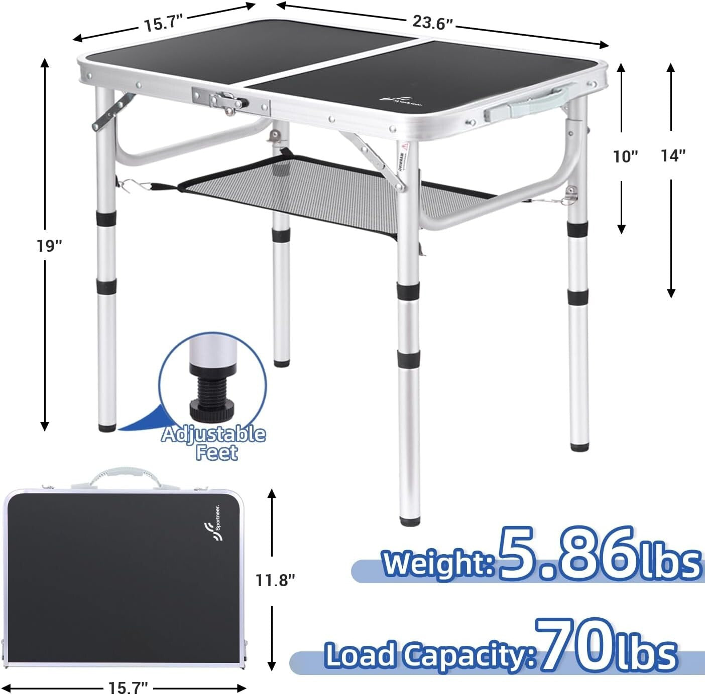 Adjustable Hiking Table with Mesh Storage - Portable Folding Table (23.6"x15.7")
