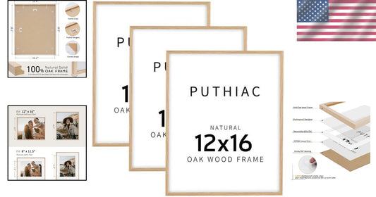 Elegant 12x16 Poster Frames - Solid Oak Wood, Lightweight, Wall Mount - 3 Pack