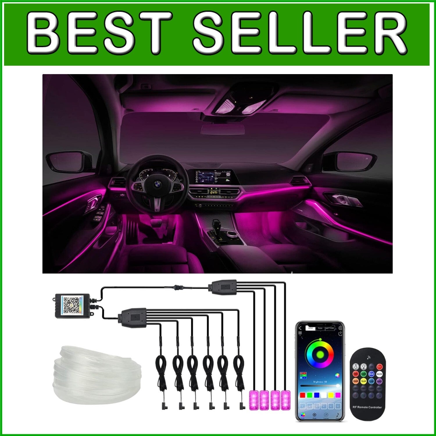 Waterproof Multicolor Car LED Ambiance Lights with Remote Control and Music Sync