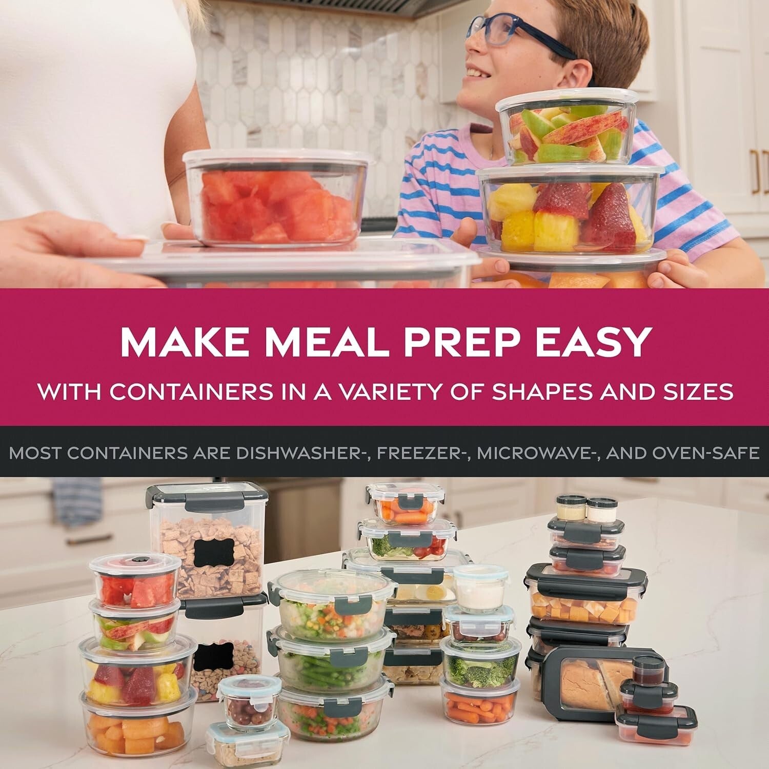 Durable 24-Piece Set of Glass Meal Prep Containers - Airtight & Stackable Design