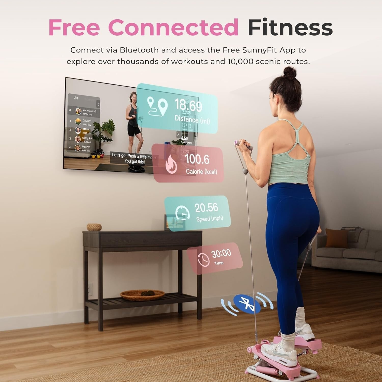 Full-Body Cardio Machine with Resistance Bands & SunnyFit App Connection