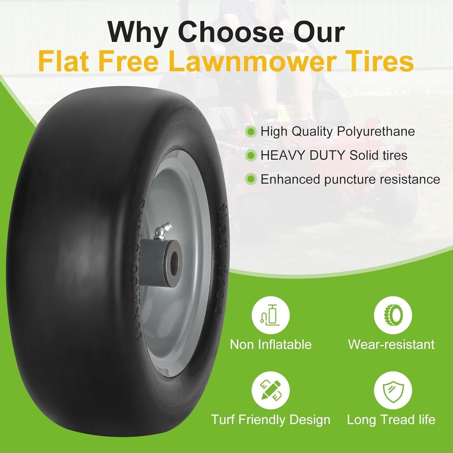 Maintenance-Free 11" Lawn Mower Tires with Smooth Tread for Ultimate Lawn Care