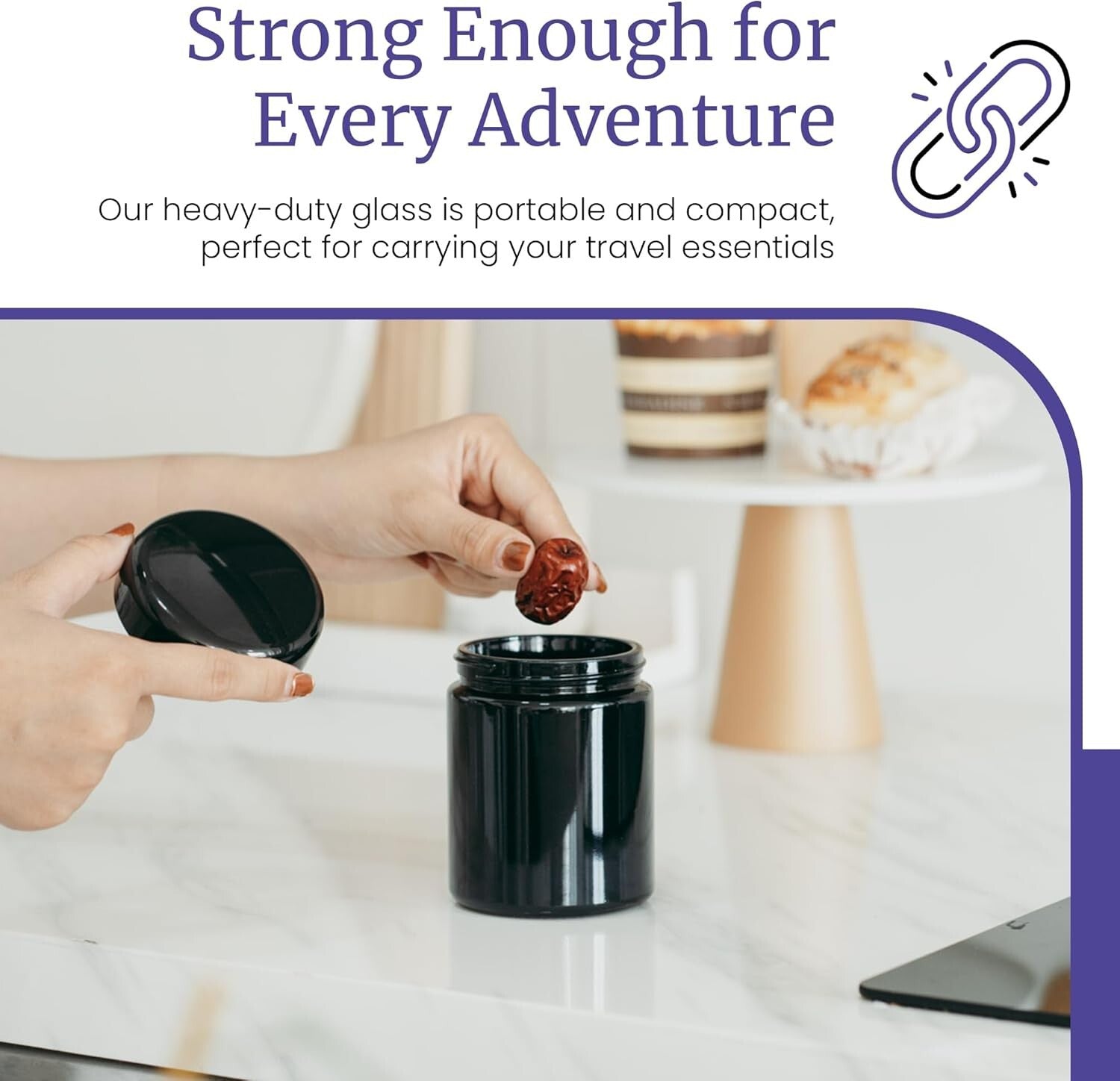 Classic Black Glass 250ml Jars (3 Pack) - Airtight & Smell-Proof for Freshness