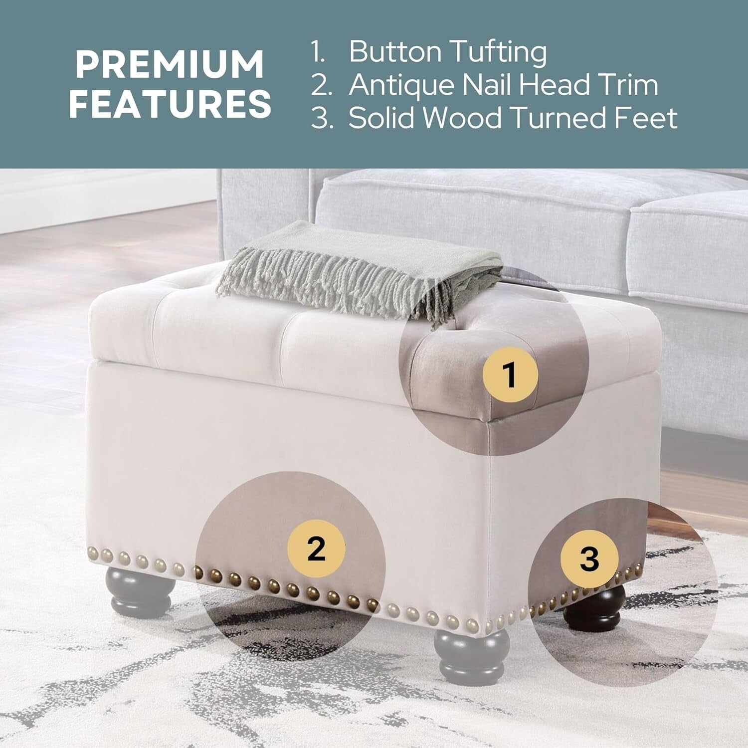 Chic 24" Velvet Ottoman with Hinged Lid - Perfect Footrest and Storage Solution