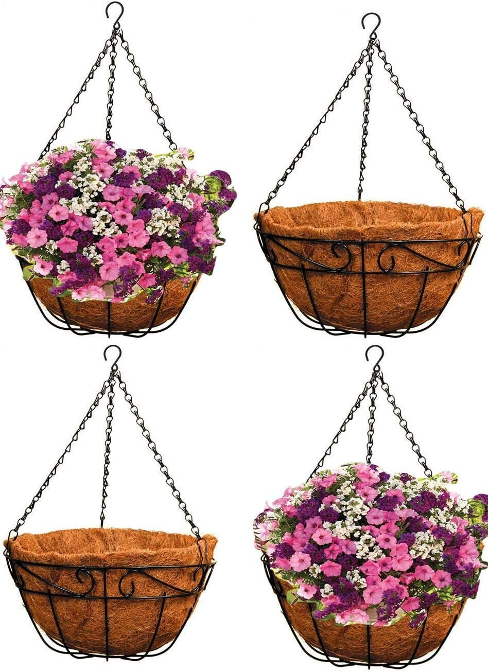 Rust-Resistant Metal Planter Baskets - Versatile Hanging Garden Decor, Pack of 4