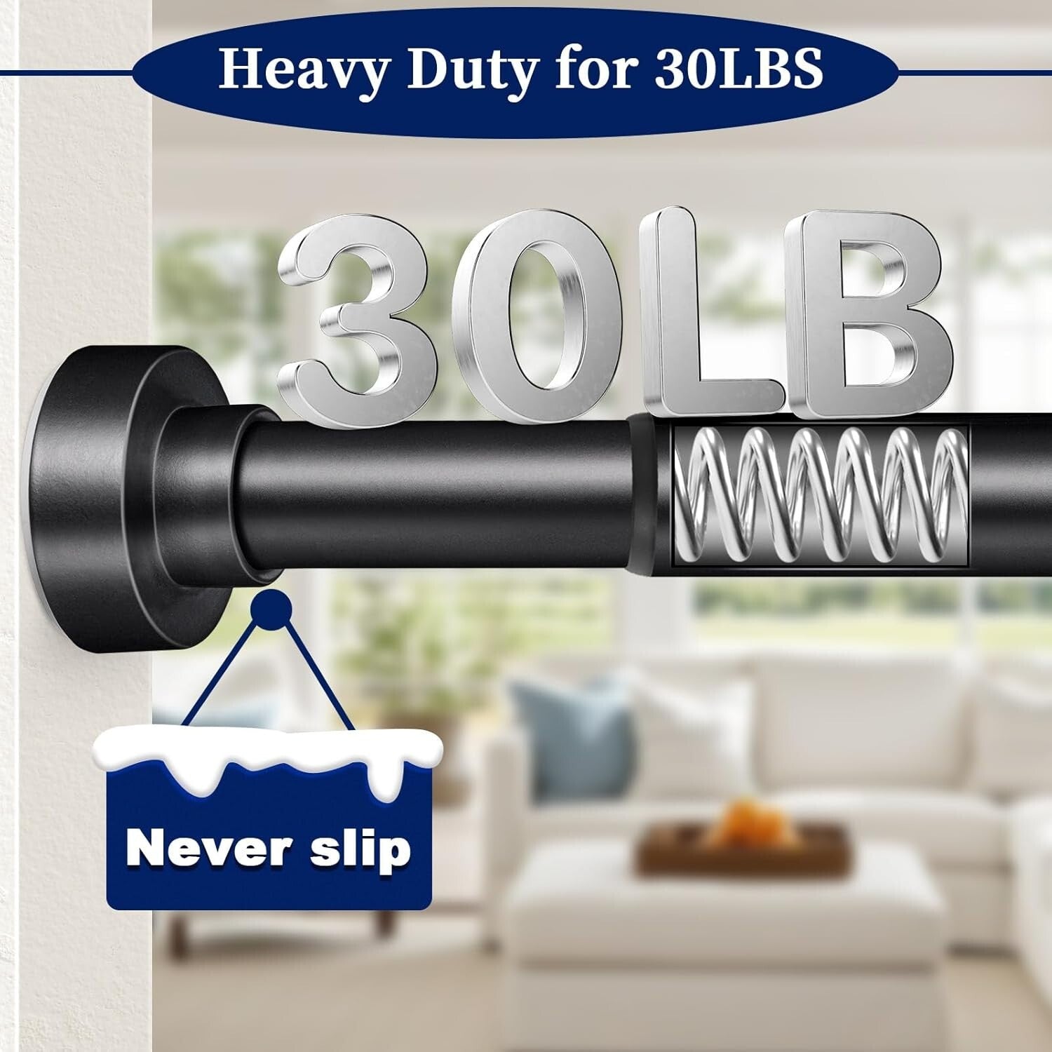 Matte Black No-Drill Shower Curtain Rod 34-96 Inches - Rust-Proof & Easy Install
