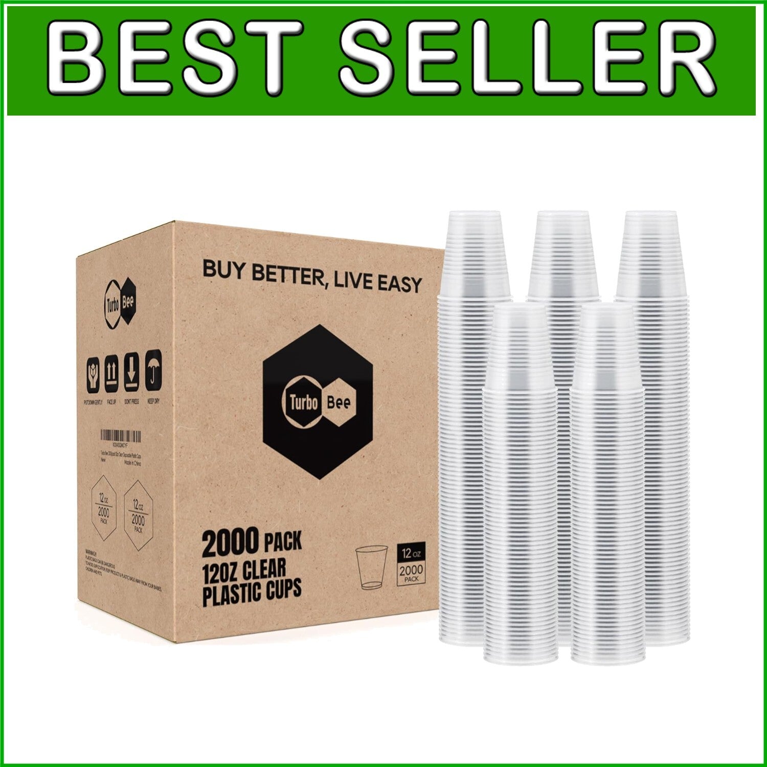 Ribbed Grip 12oz Clear Plastic Cups – Ideal for Hot & Cold Drinks, 2000-Pack