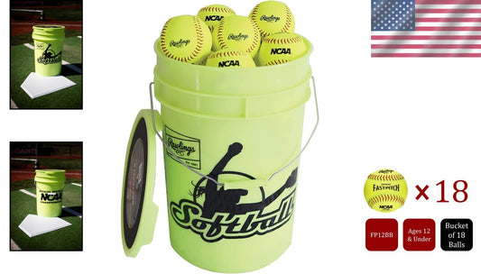 18 Pack of 12-Inch Youth Softballs in Durable Bucket - Safe Practice Balls