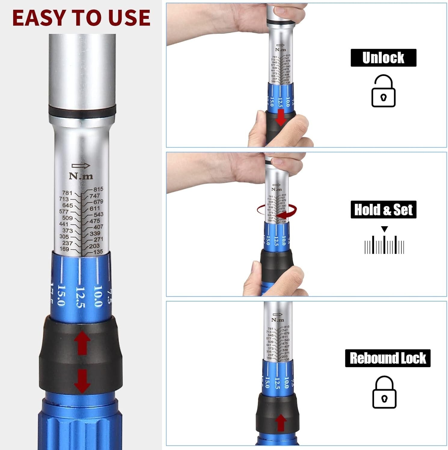 High Precision 3/4-Inch Drive Click Torque Wrench Set: 100-600ft.lb Accuracy