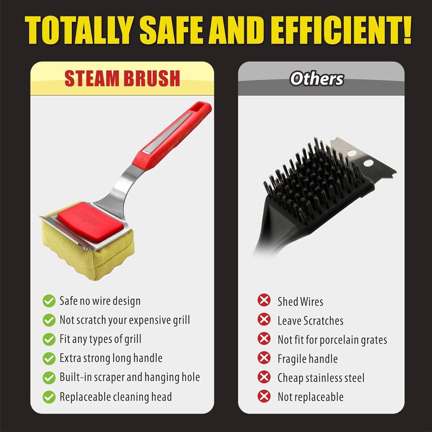 Durable Stainless Steel Bristle-Free Grill Brush & Scraper with Extension Handle