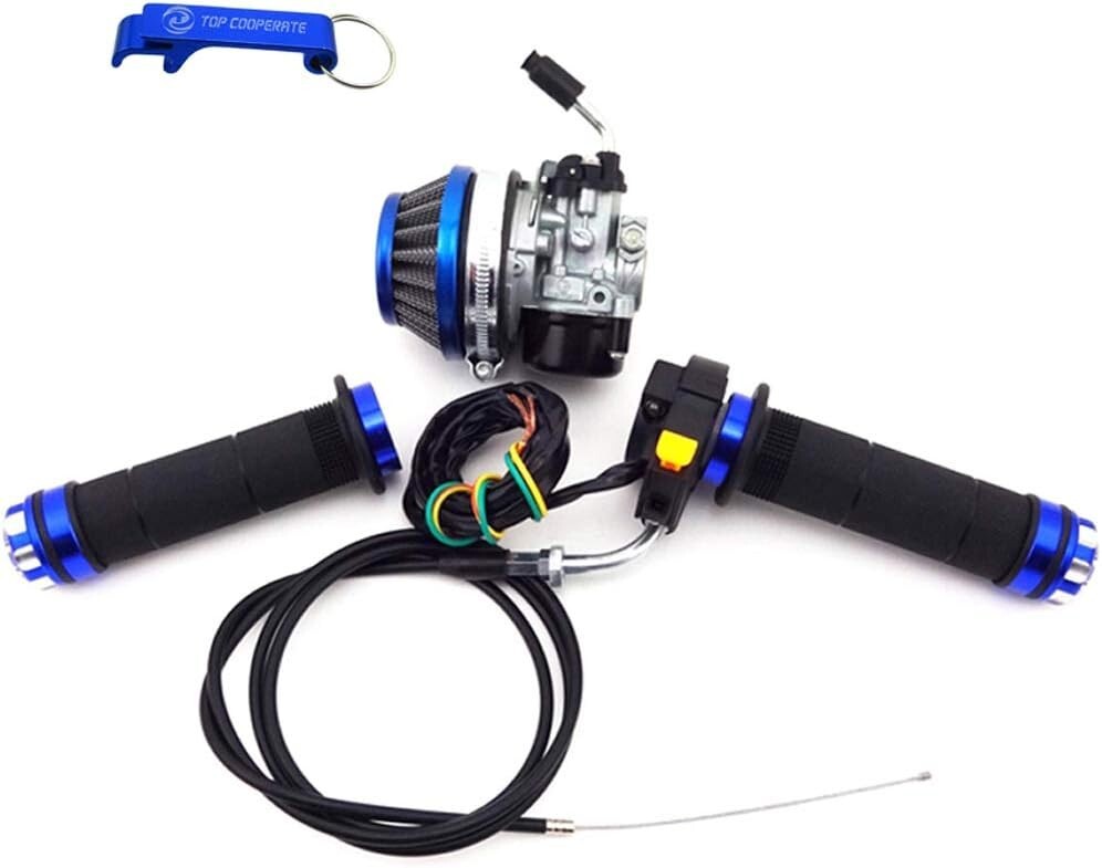 Motorized Bicycle Racing Carburetor & Blue Grip Kit - 50cc to 80cc Compatibility