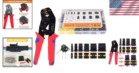 Complete 43-Kit Automotive Connector Set with Ratcheting Wire Crimping Tool