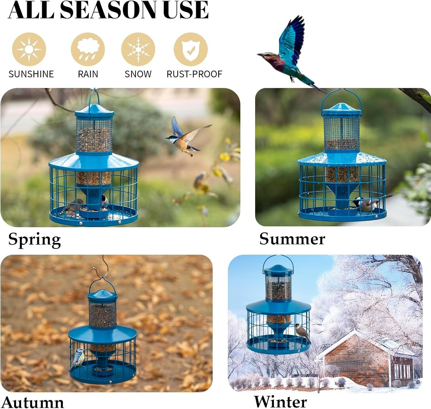 Durable Blue Hanging Bird Feeder for Finch & Bluebird - Squirrel-Proof Design