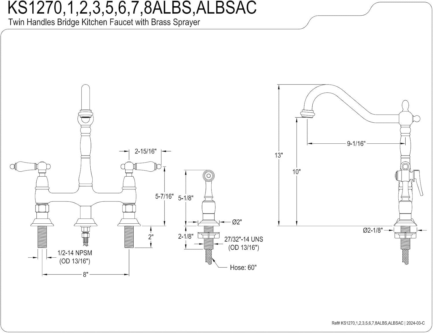Durable 8-3/4" Heritage Kitchen Faucet - Oil Rubbed Bronze, 360º Swivel Spout